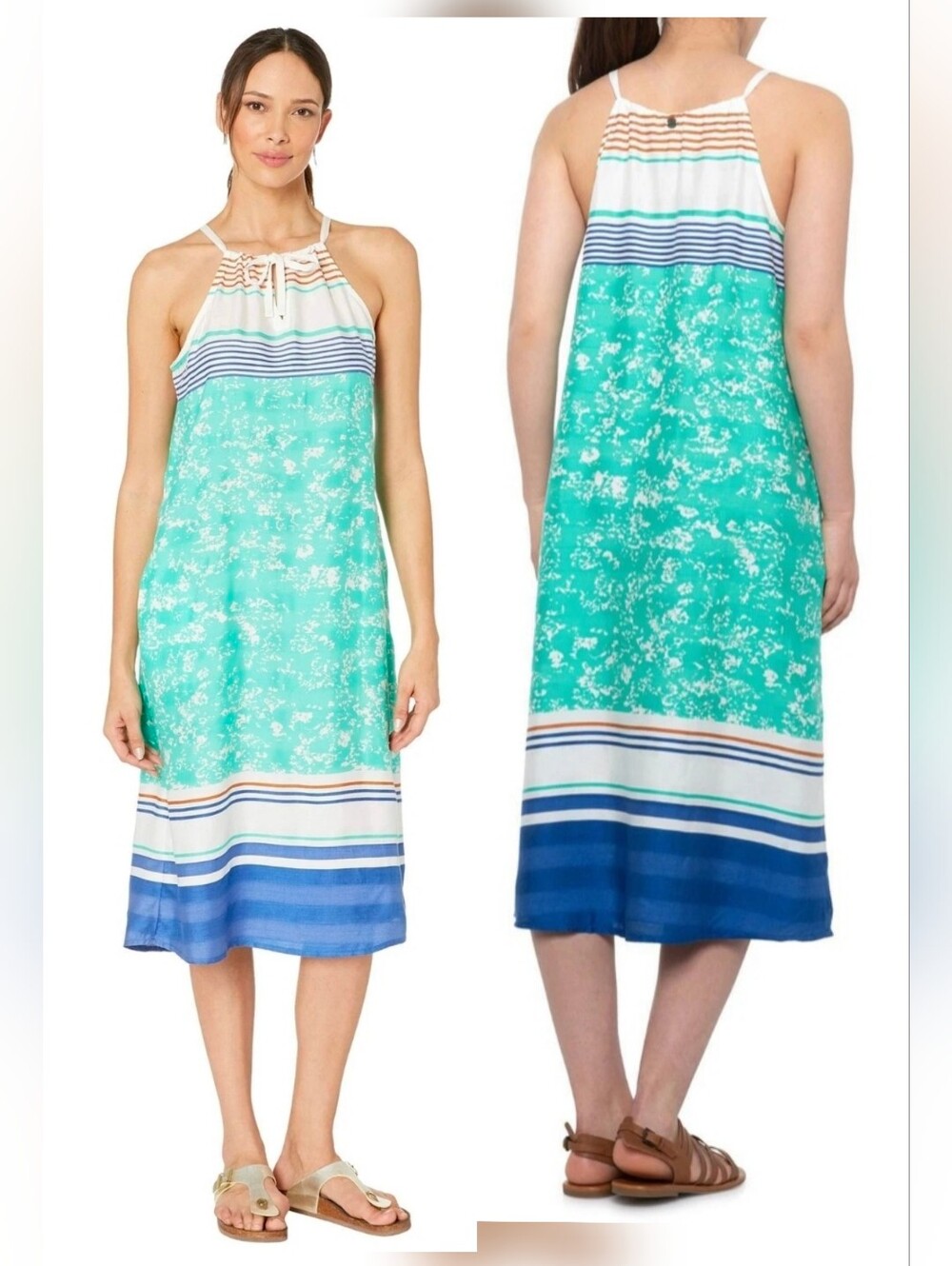 prAna NWT Parisol Modal Midi Dress Cover-up Halter Tie Neck Aqua Canopy Size M
